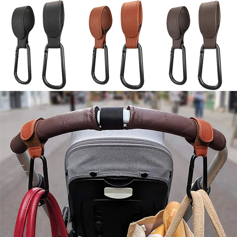 360-Degree Rotating Leather Stroller Hook for Baby Bags and Organizers