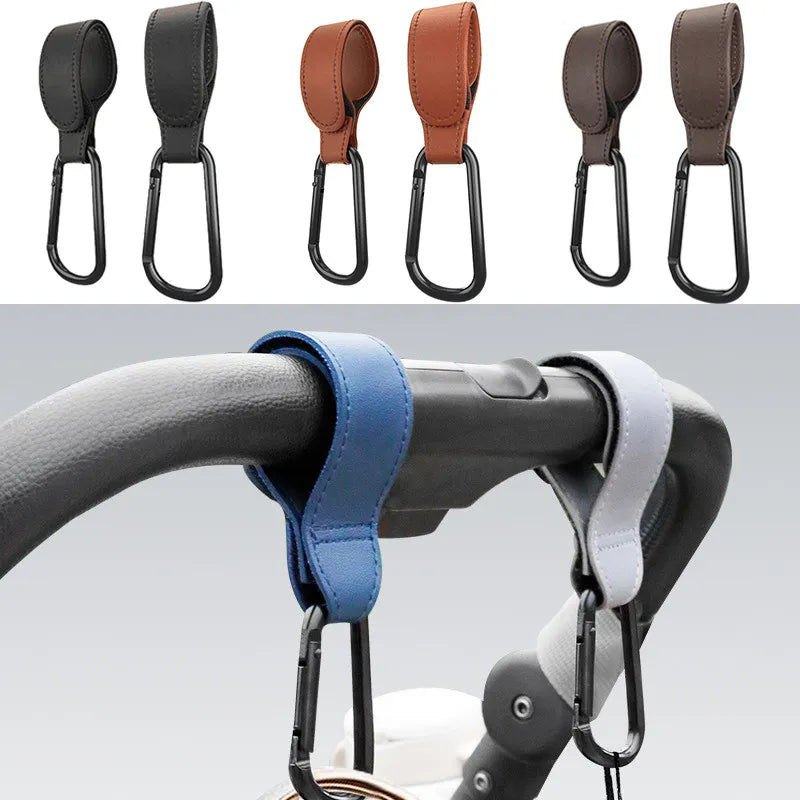 360-Degree Rotating Leather Stroller Hook for Baby Bags and Organizers